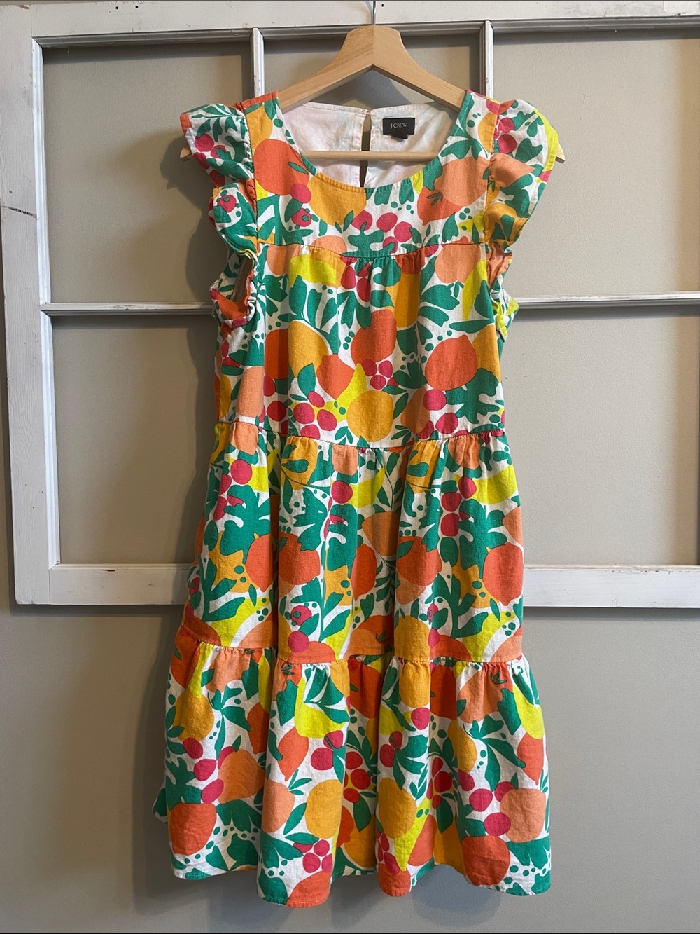 J. Crew Fruit-Print Tiered Dress - Orange/Yellow/Green/Pink